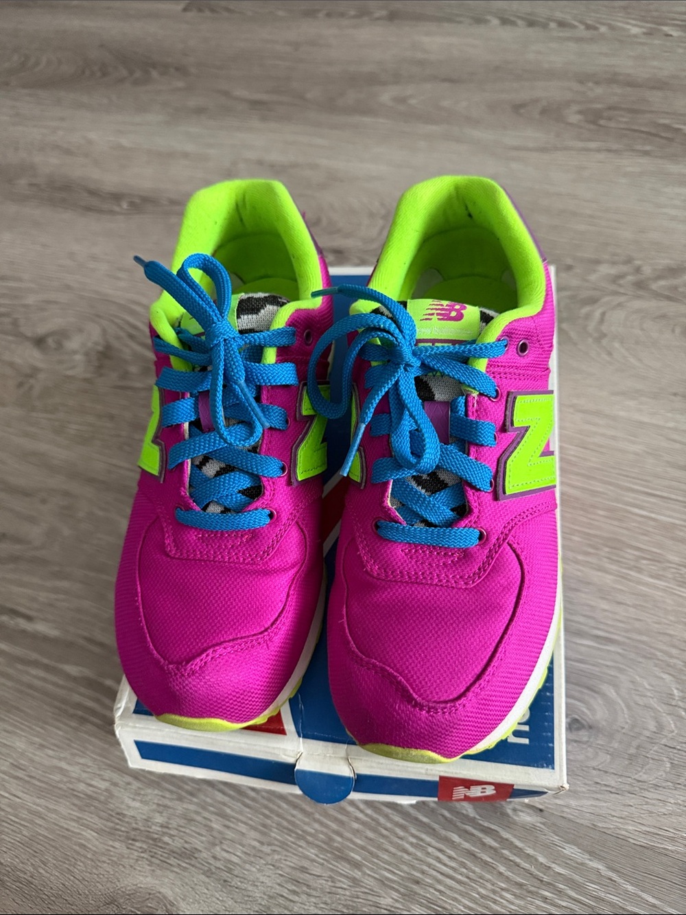New Balance Kids Sneakers with Neon Green & Bright Blue Details